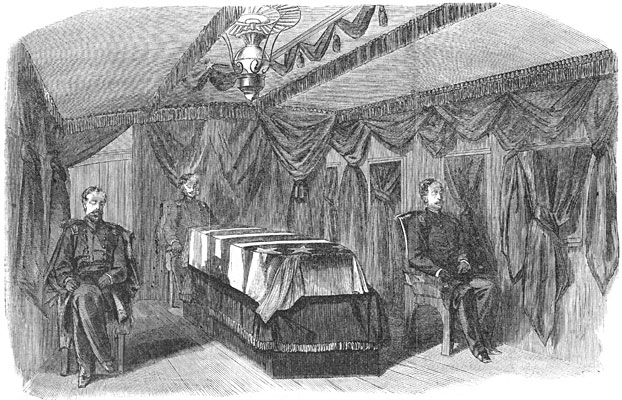 Interior of the President's Funeral Car, with the Coffin and Guard of Honor