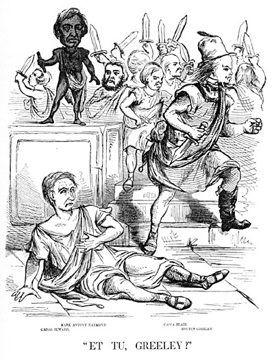 Et Tu Greeley, Cartoon charging Greeley with bringing about Seward's defeat.