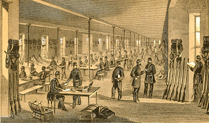 Interior of the State Arsenal 57th Street, Occupied by the 7th N.Y.V. (Steuben Regiment) 1861