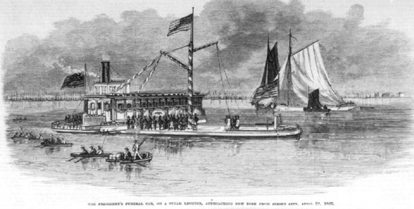 The President's funeral car, on a steam lighter, approaching New York